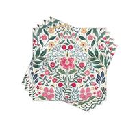 Spring Floral Paper Napkins Disposable, 100Pcs Decorative Boho Pink Floral with Green Leaves & Bee Printed Dinner/Lunch Napkins for Mother's day, Party, Table, Home Decor. 2-Ply, Folded 6.5 x 6.5 In.