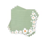 Spring Floral Paper Napkins Disposable, 60PCS Decorative Sage Green with White Daisy Corner Printed Dinner/Lunch Napkins for Baby Shower, Bridal Shower, Party Table Decor. 2-Ply, Folded 6.5 x 6.5 In.