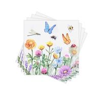 Spring Floral Paper Napkins Disposable, 60PCS Decorative Wildflower & Insect (Butterfly, Bee, Dragonfly, Ladybug) Printed Dinner Napkins for Party, Rustic Home Table Decor. 2-Ply, Folded 6.5 x 6.5 In.