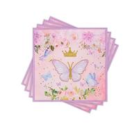 Spring Floral Paper Napkins Disposable Decorative Pink Purple Butterfly & Flower Crown Printed Dinner/Lunch Napkins for Party, Table, Home Decor. 80PCS, 2-Ply, Folded 6.5 x 6.5 In.