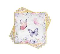 Spring Floral Paper Napkins Disposable Decorative Pink Purple Butterfly & Flower Printed Dinner/Lunch Napkins for Party, Table, Home Decor. 60PCS, 2-Ply, Folded 6.5 x 6.5 In.