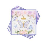 Spring Floral Paper Napkins Disposable Decorative Purple Butterfly & Flower Crown Printed Dinner/Lunch Napkins for Party, Table, Home Decor. 80PCS, 2-Ply, Folded 6.5 x 6.5 In.