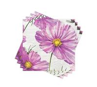 Spring Floral Paper Napkins Disposable Decorative Purple Cosmos Flower Printed Dinner/Lunch Napkins for Party, Home Table Decor. 60PCS, 2-Ply, Folded 6.5 x 6.5 In.