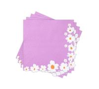 Spring Floral Paper Napkins Disposable Decorative Purple Daisy Flower Edge Printed Dinner/Lunch Napkins for Party, Table, Home Decor. 80PCS, 2-Ply, Folded 6.5 x 6.5 In.