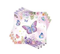 Spring Floral Paper Napkins Disposable Decorative Purple Pink Butterfly Flower Printed Dinner/Lunch Napkins for Party, Table, Home Decor. 72PCS, 2-Ply, Folded 6.5 x 6.5 In.