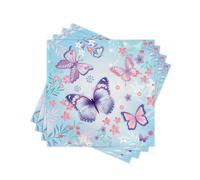 Spring Floral Paper Napkins Disposable Decorative Purple Pink Butterfly & Flower Printed Dinner/Lunch Napkins for Party, Table, Home Decor. 80PCS, 2-Ply, Folded 6.5 x 6.5 In.