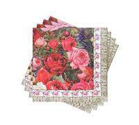 Spring Floral Paper Napkins Disposable Decorative Vintage Red Pink Rose Printed Dinner/Lunch Napkins for Party, Home Table Decor. 60PCS, 2-Ply, Folded 6.5 x 6.5 In.