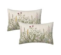 Spring Floral Pillow Covers 12 x 20 Inch Set of 2 Vintage Sage Green Wild Flowers Decor Throw Pillows Wildflower Plant Outdoor Farmhouse Decorative Cushion Cases for Couch Bed Sofa Decoration