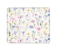 Spring Floral Rectangle Mouse Pad, Peach Violet Watercolor Flowers Edge Mousepad, Rubber Non-Slip Washable Gaming Mouse Pad for Home and Office Laptop Square 8x10 Inch