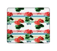 Spring Floral Rectangular Desk Mouse Pad, Red Geraniums Striped Edge Mousepad, Rubber Non-Slip Washable Gaming Mouse Pad for Home and Office Computer, Laptop Square 8x10 Inch
