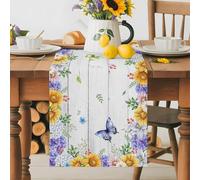 Spring Floral Retro White Plank Table Runner 72 Inches Long, Sweet Home Quote Washable Table Runners Heat-Insulation Kitchen Dining Table Decorations for Home Party Decor 13x72in