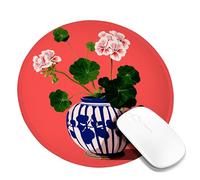 Spring Floral Round Desk Mouse Pad, Coral White Geraniums Elegant Design Mousepad, Rubber Non-Slip Washable Gaming Mouse Pad for Home and Office Computer, Laptop Round 8x8 Inch