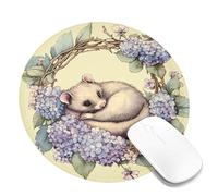 Spring Floral Round Desk Mouse Pad, Soft Pastel Hydrangea Flowers Stitched Edge Mousepad, Rubber Non-Slip Washable Gaming Mouse Pad for Home and Office Computer, Laptop Round 8x8 Inch