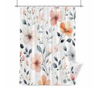 Spring Floral Shower Curtain for Bathroom, Watercolor Pink Orange Flower Countryside Waterproof Cloth Fabric Bathroom Accessories Set with 12 Rust Proof Plastic Hooks, 48” x 72”