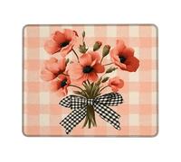 Spring Floral Square Desk Mouse Pad, Peach Poppy Bouquet Stitched Edge Mousepad, Rubber Non-Slip Washable Gaming Mouse Pad for Home and Office Computer, Laptop Square 8x10 Inch