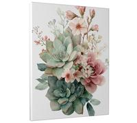 Spring Floral Succulent Wall Art, Green Peach Botanical Canvas Prints, Abstract Home Decor for Living Room, Bedroom, Bathroom, Dorm, Wrapped Canvas 16x20 Inch