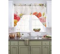 Spring Floral Swag Valances for Kitchen Window, Pastoral Leaves Botanical Swag Curtains Drapes for Bedroom Bathroom Over Sink Garden Flowers Rod Pocket Window Treatment Decor Valances, 56x36 Inch