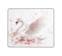 Spring Floral Swan Desk Mouse Pad, Peach White Elegant Flower Stitched Edge Mousepad, Rubber Non-Slip Washable Gaming Mouse Pad for Home and Office Computer, Laptop Square 8x10 Inch