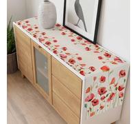 Spring Floral Table Runner 13x108 inch Watercolor Red Wildflowers Rustic Farmhouse Cotton Linen Dining Table Runner Ideal for Dresser Kitchen Coffee Tables - Machine Washable