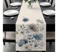 Spring Floral Table Runner 13x48 Inches Long Watercolor Blue Gray Flowers Romantic Farmhouse Retro Cotton Linen Table Runner Burlap Style for Dinner Table Party Decor Tabletop Decorations