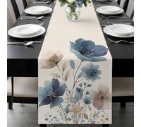 Spring Floral Table Runner 13x48 Inches Long Watercolor Gradient Color Flowers Romantic Retro Cotton Linen Table Runner Burlap Style for Dinner Table Party Decor Tabletop Decorations