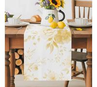 Spring Floral Table Runner 13x70 Inches Long Classic Yellow Gradient Flowers Cotton Linen Table Runner Burlap Style for Dinner Table Party Decor Tabletop Decorations