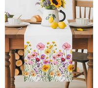 Spring Floral Table Runner 14x72 Inches Long Colorful Beauty Watercolor Modernism Cotton Linen Table Runner Burlap Style for Dinner Table Party Decor Tabletop Decorations