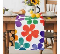 Spring Floral Table Runner 14x72 Inches Long Watercolor Abstract Colorful Flowers Cotton Linen Table Runner Burlap Style for Dinner Table Party Decor Tabletop Decorations