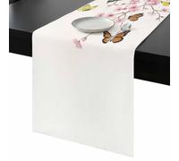 Spring Floral Table Runner 70 Inches Long, Watercolor Pink Cherry Blossoms Romantic Butterfly Washable Table Runners Heat-Insulation Kitchen Dining Table Decorations for Home Party Decor, 13"x70"