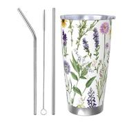 Spring Floral Tumbler with 2 Straw and Lid Thermal Car Cup Holder Plant 20OZ Insulated Tumbler Stainless Steel Vacuum Travel Coffee Mug for Hot Cold Drinks