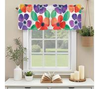 Spring Floral Valances for Windows, Abstract Colorful Watercolor Flowers Leaf Rod Pocket Valance Short Window Treatments Curtains for Kitchen Bathroom Bedroom Decor, 42 x 12 Inches