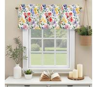 Spring Floral Valances for Windows, Romantic Gradient Blue Yellow Red Flower Farmhouse Rod Pocket Valance Short Window Treatments Curtains for Kitchen Bathroom Bedroom Decor, 60 x 14 Inches