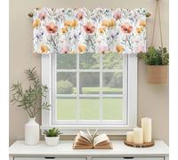 Spring Floral Valances for Windows, Romantic Gradient Red Pink Yellow Flowers Farmhouse Rod Pocket Valance Short Window Treatments Curtains for Kitchen Bathroom Bedroom Decor, 42 x 18 Inches