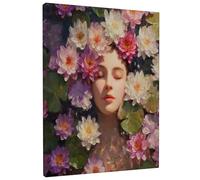 Spring Floral Water Lily Wall Art, Peach White Canvas Flower Prints, Abstract Home Aesthetic Decor for Living Room, Bedroom, Bathroom, Wrapped Canvas 12x16 Inch