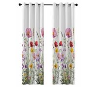 Spring Florals Blackout Curtains for Bedroom Living Room, Beauty Watercolor Hand-painted Modernism 84 In Long Thermal Insulated Room Darkening Drapes Grommet Window Treatments, 42 x 84 In