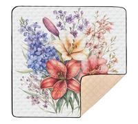 Spring Flower Baby Playmat, Lily of the Valley, Peonies, White, Large, Sturdy Play Mat for Babies and Kids, 50 x 50 inches