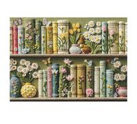 Spring Flower Bookshelf Puzzles for Adults 1000 Pieces, Challenging Bunny Garden Library Jigsaw Puzzle with Flower and Butterfly, Vintage Aesthetic Botanical Floral Book Spine Art Jigsaw Puzzle