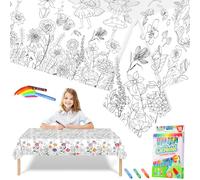 Spring Flower Butterfly Colouring Table Cloths for Kids,Party Tablecloth Colouring Poster with 18 Paint Pen,47x71inch Colour In Table Cloth Drawing Paper Roll Table Cover Colouring Sheet for Kids