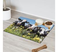 Spring Flower Cow Pet Feeding Mat for Cat Dog Water Bowl Food Mats Funny Cow Pet Feeding Mats Absorbent Nti-Slip Contain Spills Protects Floors Placemat 60.9 x 81.2 cm
