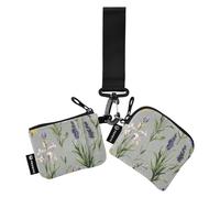 Spring Flower Lavender Grey Women's Card Cases Change Holder Slim Detachable Business Card Holder with Zipper Pocket for Work Travel 2 Packs, Spring Flower Lavender Grey, One Size