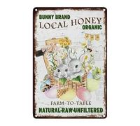 Spring Flower Local Honey Easter Rabbit Aluminum Sign Rustic Farm Bees Bunny Easter Eggs French Vintage Retro Metal Signs Easter Eggs Farmhouse Bunny Metal Art Sign for Porch 8x12
