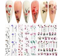 Spring Flower Nail Art Stickers Decals Self-Adhesive Cherry Blossom Floral Willow Morning Glory Design Manicure Tips Nail Decoration for Women Girls 6 Sheet