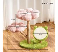 Spring Flower Natural Solid Wood Cat Tree | Style: Green and Pink Aesthetic