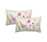 Spring Flower Pillow Covers 12x20, Seasonal Floral outdoor decorative Throw Pillow Covers, Vintage Nature Holiday Summer Decor Cushion Covers 2 Pcs Soft Farmhouse Linen Pillowcase for Sofa Bed