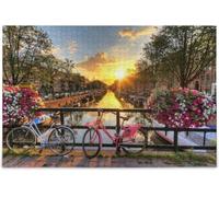 Spring Flower Sunset Landscape Puzzles for Adults Jigsaw Amsterdam Bicycles River Sunrise Puzzle Art for Family Fun Adult Puzzle Games._1000pcs