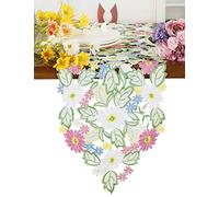 Spring Flower Table Runner Embroidered Flowery Table Placemats Floral Cutwork Table Doily Home Kitchen Dining Spring/Summer Tabletop Decoration Red (Runner 13"×68", Daisy)