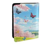 Spring Flowers and Butterflies Printed Passport Holder,Travel Pu Leather Passport Cover Case Organiser for Men Women,6.5 Inch