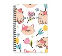 Spring Flowers and Cat 2026 Journal A5 To Do List Notebook Organiser 2026 Planner Men Journal Diary Planner for Homework Week To View Monthly Year Diary with Dotted Line Note Page Slim