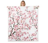 Spring Flowers Bed Blanket,Cherry Blossom Floral Flannel Blanket for Room Decor,Japanese Style Fleece Blankets for Kids Adults,Super Soft,Twin 60"x80"