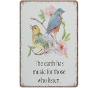 Spring Flowers Bird Country Home Office Decor The Earth Has Music Sign Funny Metal Sign Poster Wall Art for Kitchen Garden Bathroom Farm Home Coffee Decor Tin Sign 8x12 Inch
